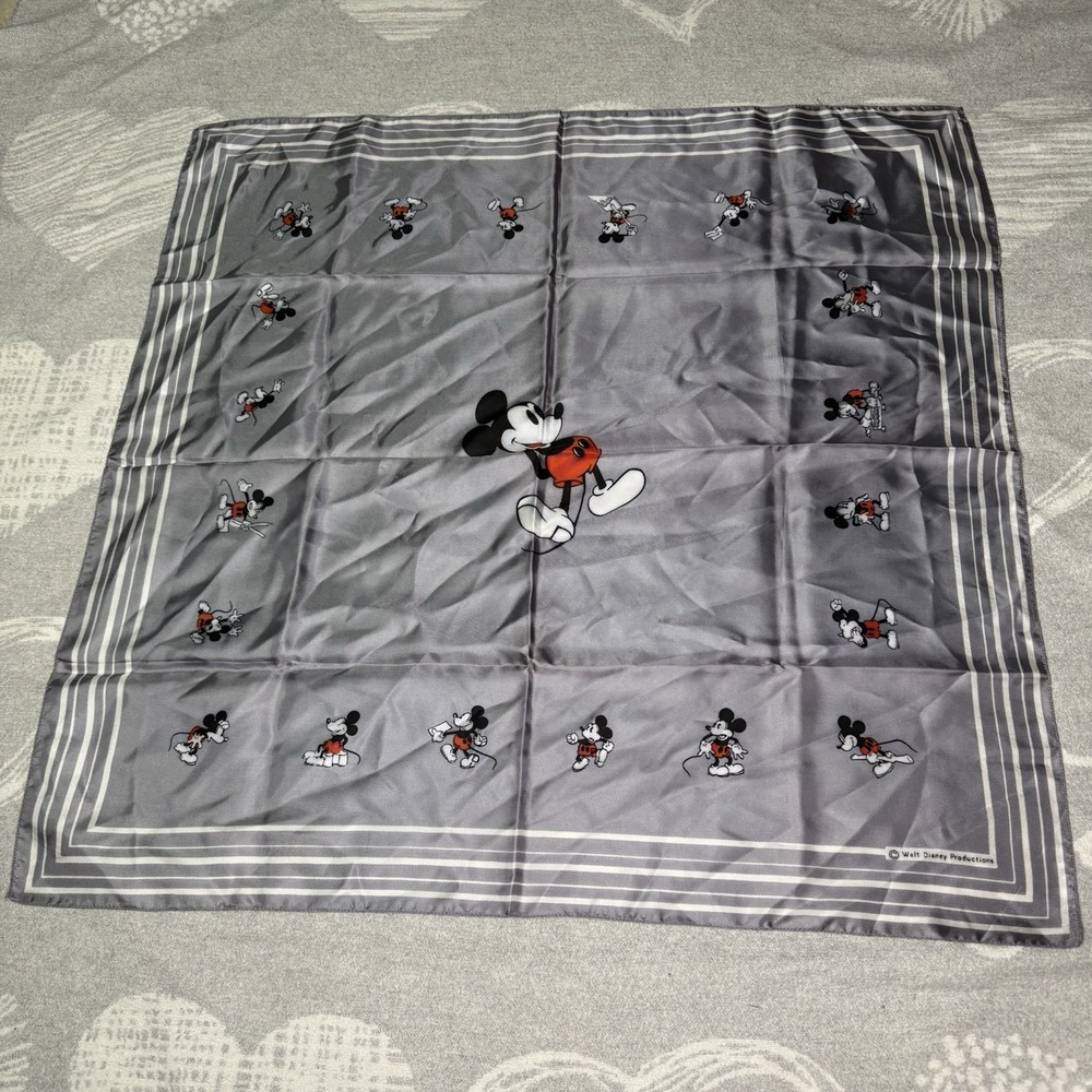 Disney Scarf Italy Gray Mickey Mouse Vintage Walt Disney Production 100% Acetate